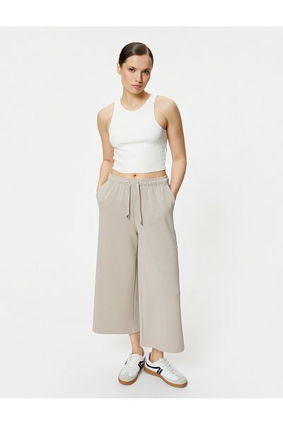 Koton Spodnie Culotte, sznurowane, w pasie, z szerokimi nogawkami, z kieszeniami, modalne, mieszane