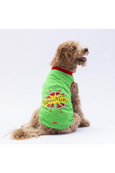 Pawstar Green Summer Time Large Dog T-Shirt - Dog Apparel (15 KG-45 KG)
