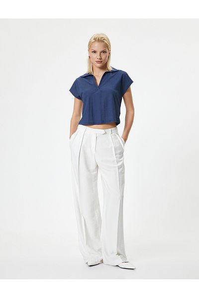 Koton T-Shirt με γιακά Crop - Κοντό μανίκι
