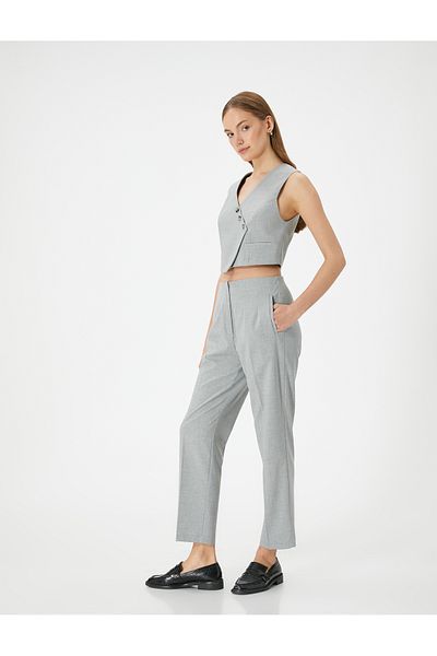 Koton High Waist Slim Fit Cigarette Fabric Trousers - Pocket Detailed
