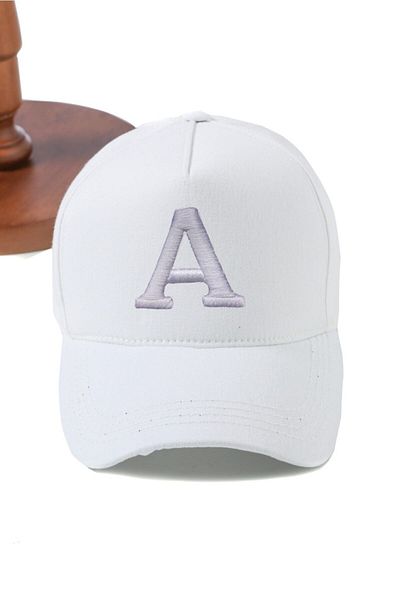 ŞapkaMania White Letter A Luxury Gabardine Baseball Cap
