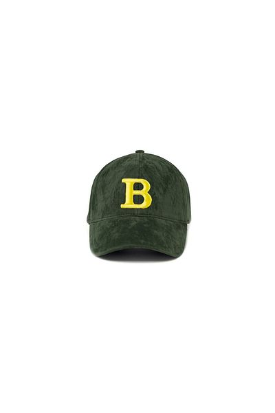 ŞapkaMania Letter B Embroidered Khaki Green Suede Cap