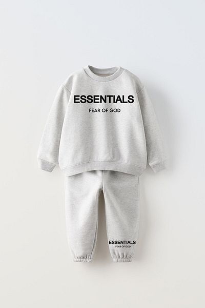 Magu Gray Cotton Sweatshirt and Sweatpants Set - Unisex Kids, Slogan Winter