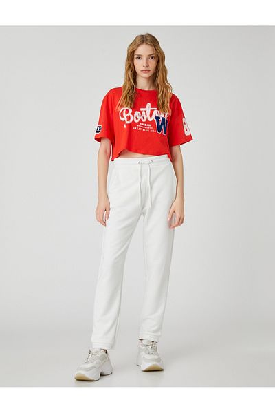 Koton Crop T-Shirt College Nyomtatott rövid ujjú legény nyakú