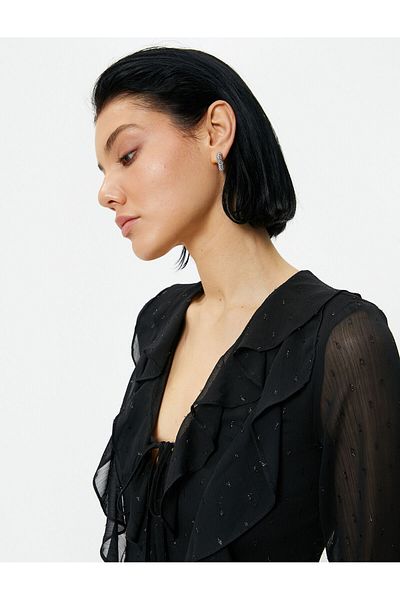 Koton Αστραφτερό Μίνι Φόρεμα RuFFle Tulle - Μακρυμάνικο