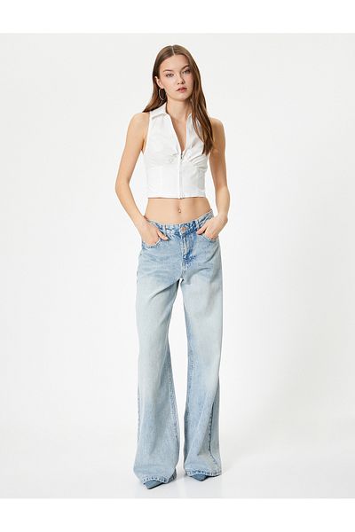 Koton Ärmelloses Crop-Shirt mit Reißverschluss – Korsett-Look