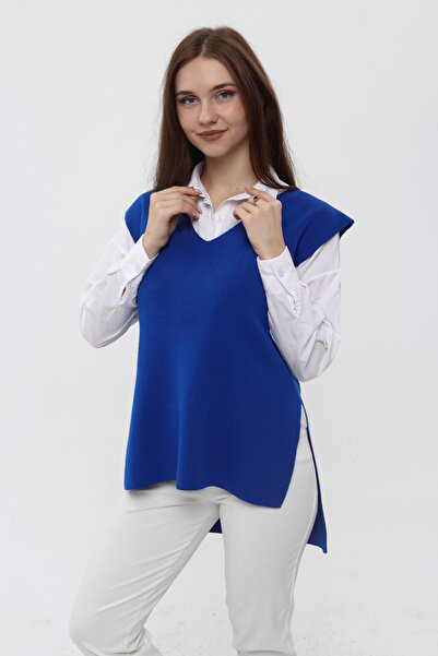 MA ananas Жіночий довгий трикотажний светр з V-подібним вирізом Suveter