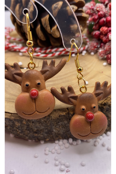 nalanca Yeni Yıl (CHRİSTMAS) Geyik Ultra Hafif Polimer Küpe