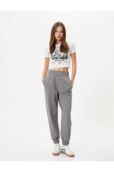 Koton Pantaloni de sport Jogger, talie înaltă, combinație confortabilă, buzunar, amestec de bumbac