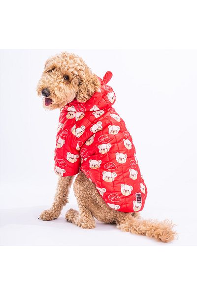 Pawstar Red Teddy Puff Medium and Large Breed Dog Coat Dog Raincoat Dog Apparel Dog Suit