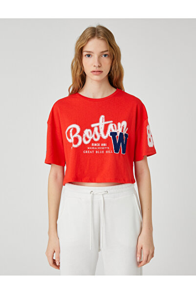 Koton Crop T-Shirt College Nyomtatott rövid ujjú legény nyakú