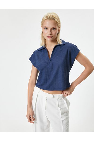 Koton T-Shirt με γιακά Crop - Κοντό μανίκι