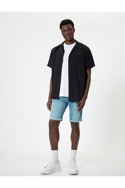 Koton Cotton Slim Fit Bermuda Jeans Shorts - Pocket Detailed Folded Leg