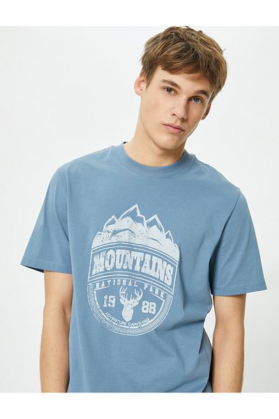 Koton Crew Neck Short Sleeve Cotton College T-Shirt - Printed