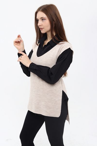 MA ananas Women's V-Neck Belted Long Knitwear Sweater