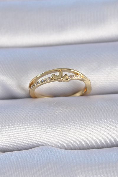 Skygo Brass Gold Color Zircon Stone Heart Model Women's Ring - Tj-Byk3302