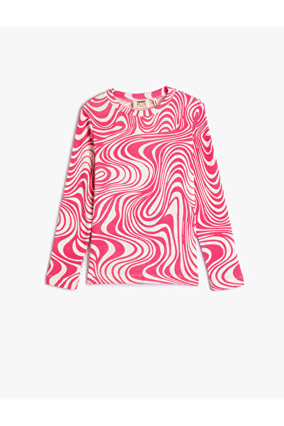 Koton Langärmliges Rundhals-T-Shirt mit abstraktem Muster