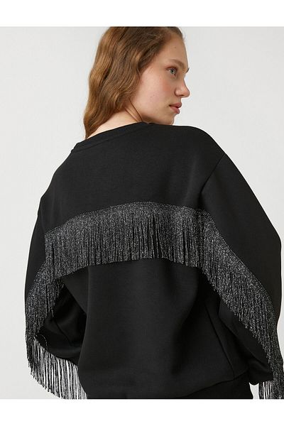 Koton Crew Neck Sweatshirt Sleeves with Tassel Detail Long Sleeves with Fleece Inside