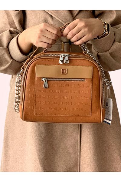 Just Polo Large Size Embossed Taba Color Chain Women's Shoulder Bag