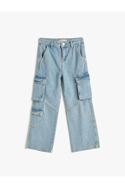 Koton Baumwoll-Cargo-Jeans – Hose mit Kappe und Taschen