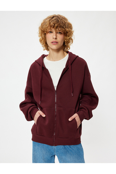 Koton Φούτερ με φερμουάρ Star Embroidered Oversize - Τσέπη καγκουρό