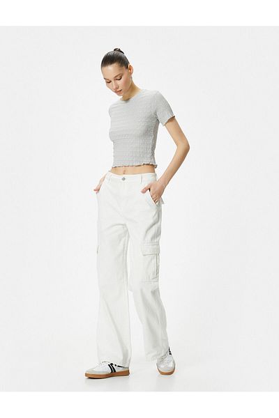 Koton Textured Crop Top - Short Sleeve Crew Neck - Slim Fit Bürument