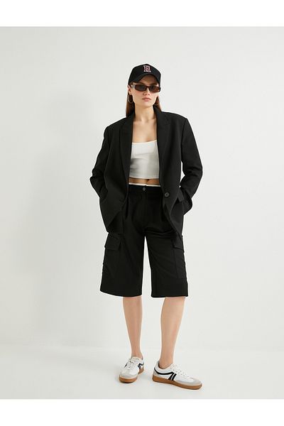 Koton Bermuda Shorts with Cargo Pocket Double Waist Detail Straight Wide Leg Standard Waist