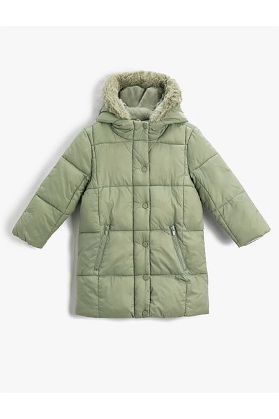Koton Aufblasbarer langer Mantel mit Kapuze, gesteppt, mit halbem Fleece gefüttert