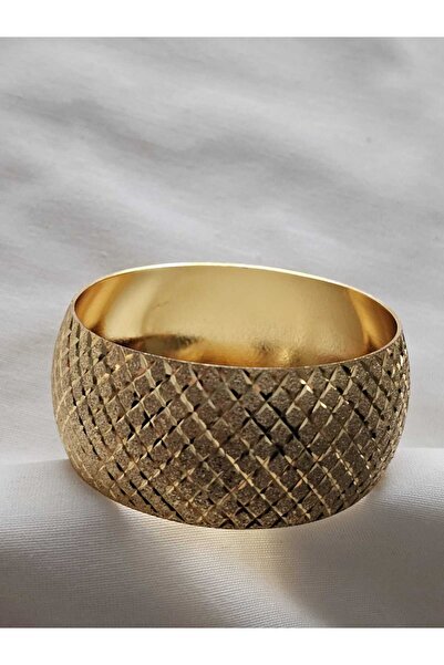 Rubus 22K Altın Kaplama Parlak Taş Baklava Desen Kalın Bilezik