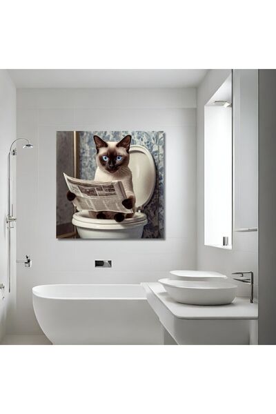 Single Square Canvas Bath Table Siamese Cat Reading Newspapers