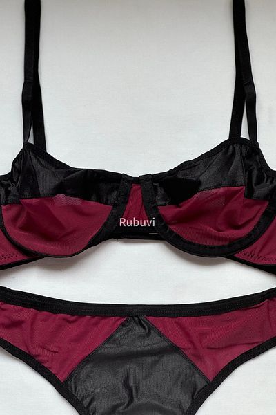 Rubuvi Women's Cherry Bralet - Micro Supportless and Underwire Bra Underwear Panties Set