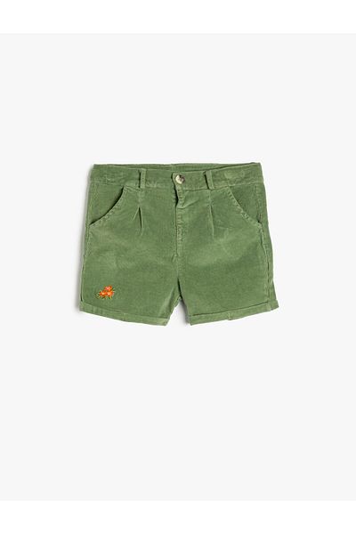Koton Pantaloni scurți din catifea velur bumbac buzunare brodate florale