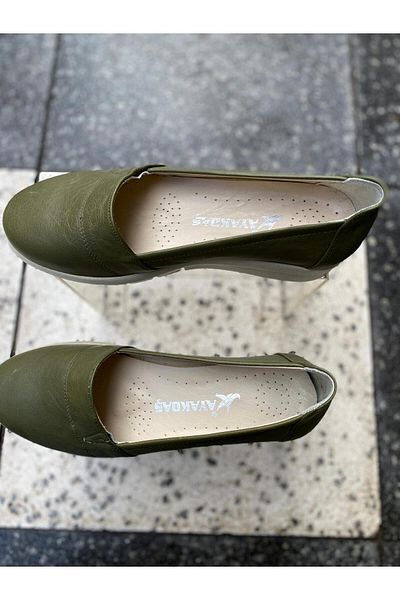 Aysun Ayakkabı Green Inside and Outside Real Leather Orthopaedic and Slip-Resistant Sole Women's Casual Shoes
