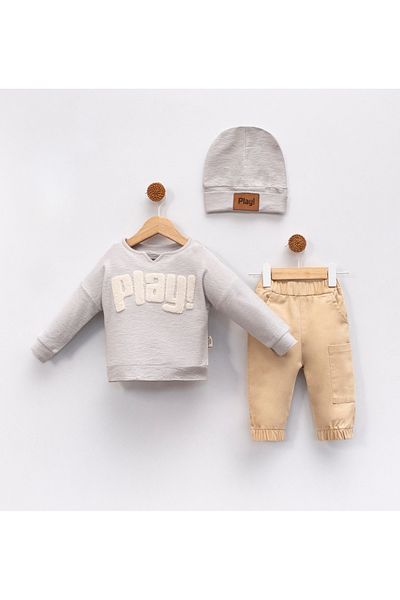 bebicix 3-Piece Embroidered and Beret Lycra Canvas Pants Set for Baby Boy