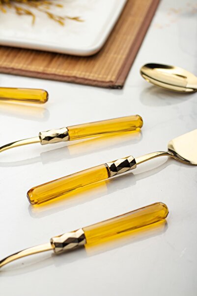 EWs 5 Piece Gold Serving Set & Serving Presentation Set Amber (Lovel / Colander / Spatula / Fork / Spoon)