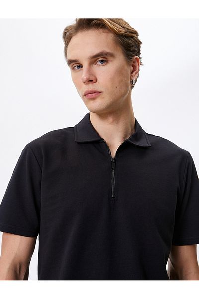Koton Tricou polo cu jumătate de fermoar cu mânecă scurtă din bumbac