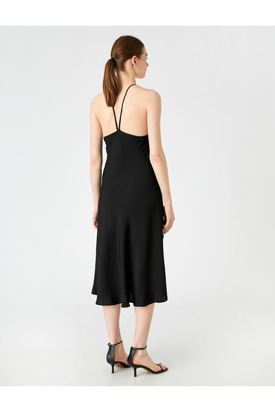 Koton Saténové midi šaty s texturou - ohlávka s výstřihem, A-line