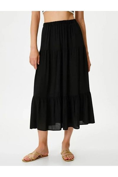 Kahra Collection Fusta neagră cu căptușeală cu etaje, lungime midi, 75 cm (lungimea nu este potrivită pentru islamic)