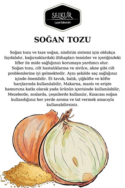 SELKUR Soğan Tozu 150gr Organik & Lezzetli