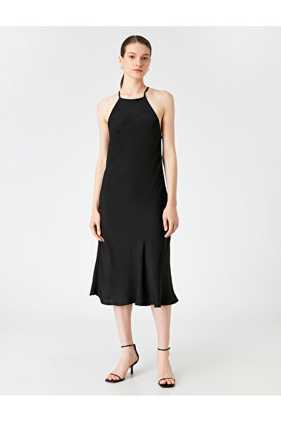 Koton Saténové midi šaty s texturou - ohlávka s výstřihem, A-line