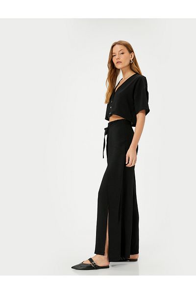 Koton Wide Leg Trousers with Cap, Tie Detail, Elastic Waist