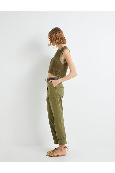 Koton Cotton Carrot Pants with High Waist and Pockets