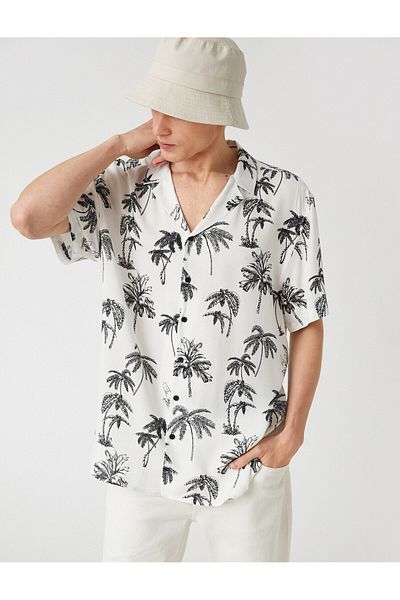 Koton Palm Tree Patterned Short Sleeve Shirt