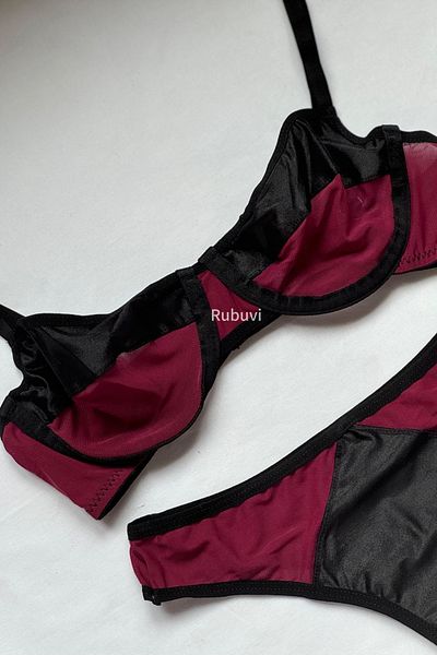 Rubuvi Women's Cherry Bralet - Micro Supportless and Underwire Bra Underwear Panties Set