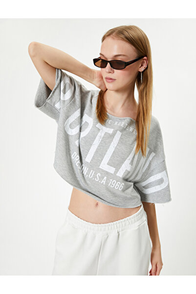 Koton Tricou oversize cu mânecă scurtă - Imprimat cu gâtul barca