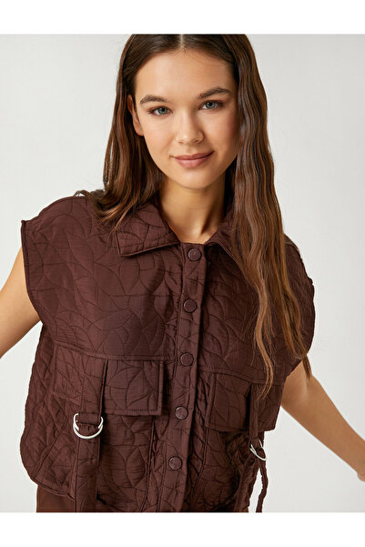 Koton Crop Vestă matlasată guler cămașă Buzunar Detaliat