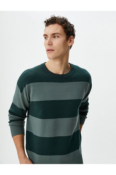 Koton Knitwear Sweater Crew Neck Color Block Long Sleeve