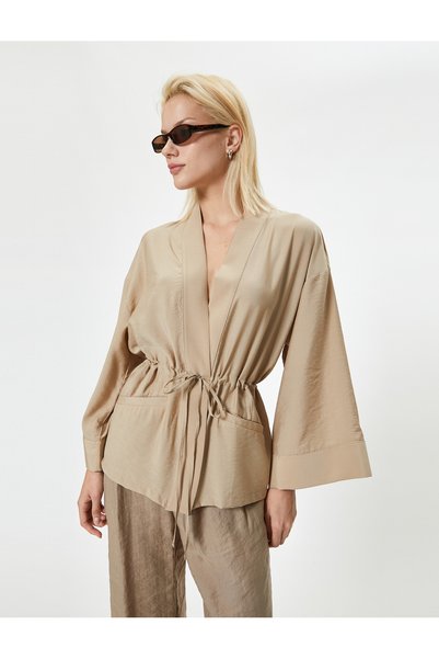 Koton Kimono din material modal cu buzunare - legat în talie