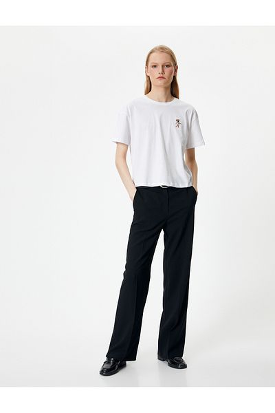 Koton Κοντομάνικο T-Shirt Crew Neck Βαμβακερό κεντημένο