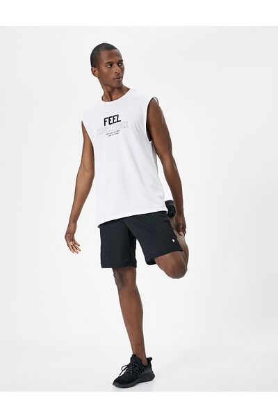 Koton Kurzärmliges Sportler-Tanktop mit Rundhalsausschnitt – Slogan bedruckt